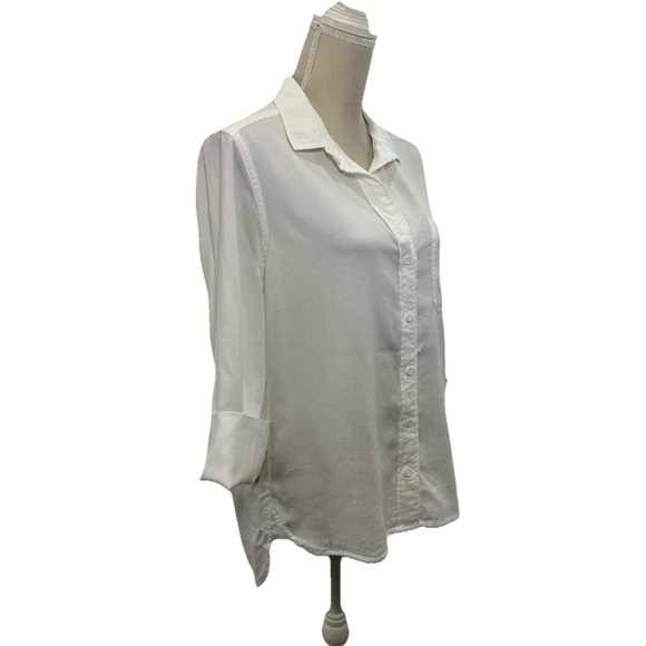 Cloth & Stone Relaxed White Button Up Shirt Women’s Medium 3/4 Sleeve Hi-Low - Picture 2 of 8